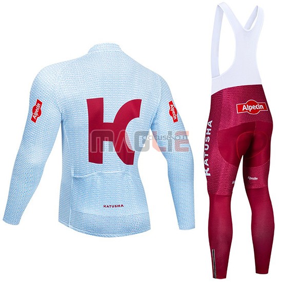 Maglia Katusha Alpecin Manica Lunga 2019 Chiaro Blu Rosso